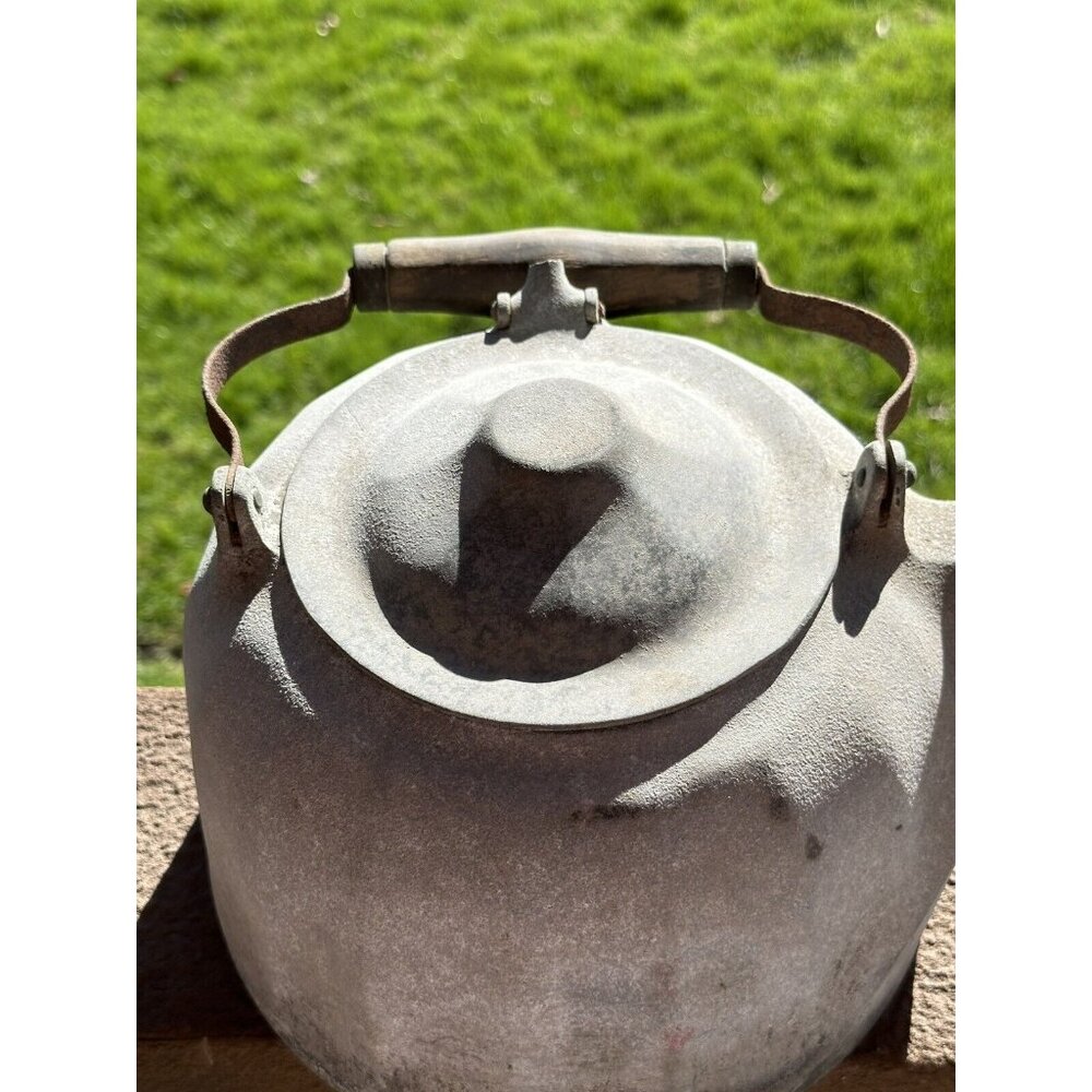 Tea Kettle Wagner Ware Colonial Sidney Wood Handle Spout Attach Lid Rustic 6 Qt - Picture 3 of 9